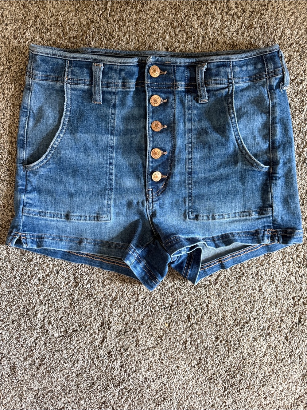 American Eagle Super Hi-Rise Shortie Button Front Denim Shorts